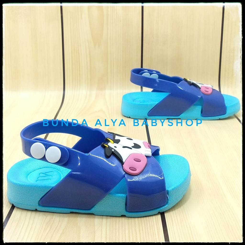 Sendal Anak Laki  6 Bulan 1 2 Tahun BIRU COW Karet Lentur - Sandal Anak Cowok Anti Licin Tali Silang Size 18 - 23 Karet Anti Licin