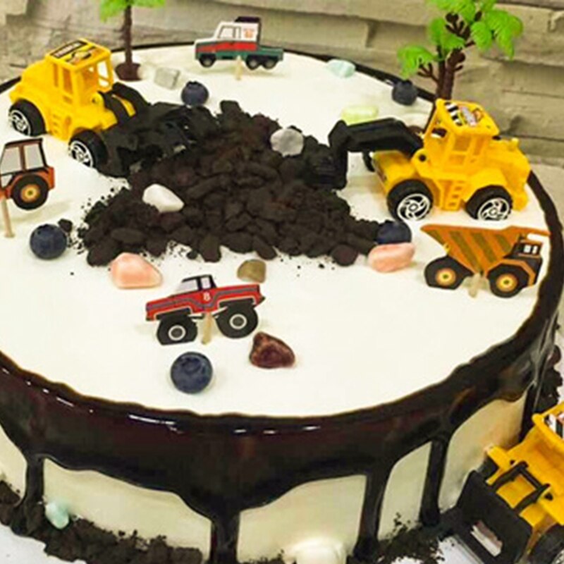 6pcs / Set Mainan Topper Kue Cupcake Bentuk Excavator Untuk Dekorasi Pesta Ulang Tahun Anak