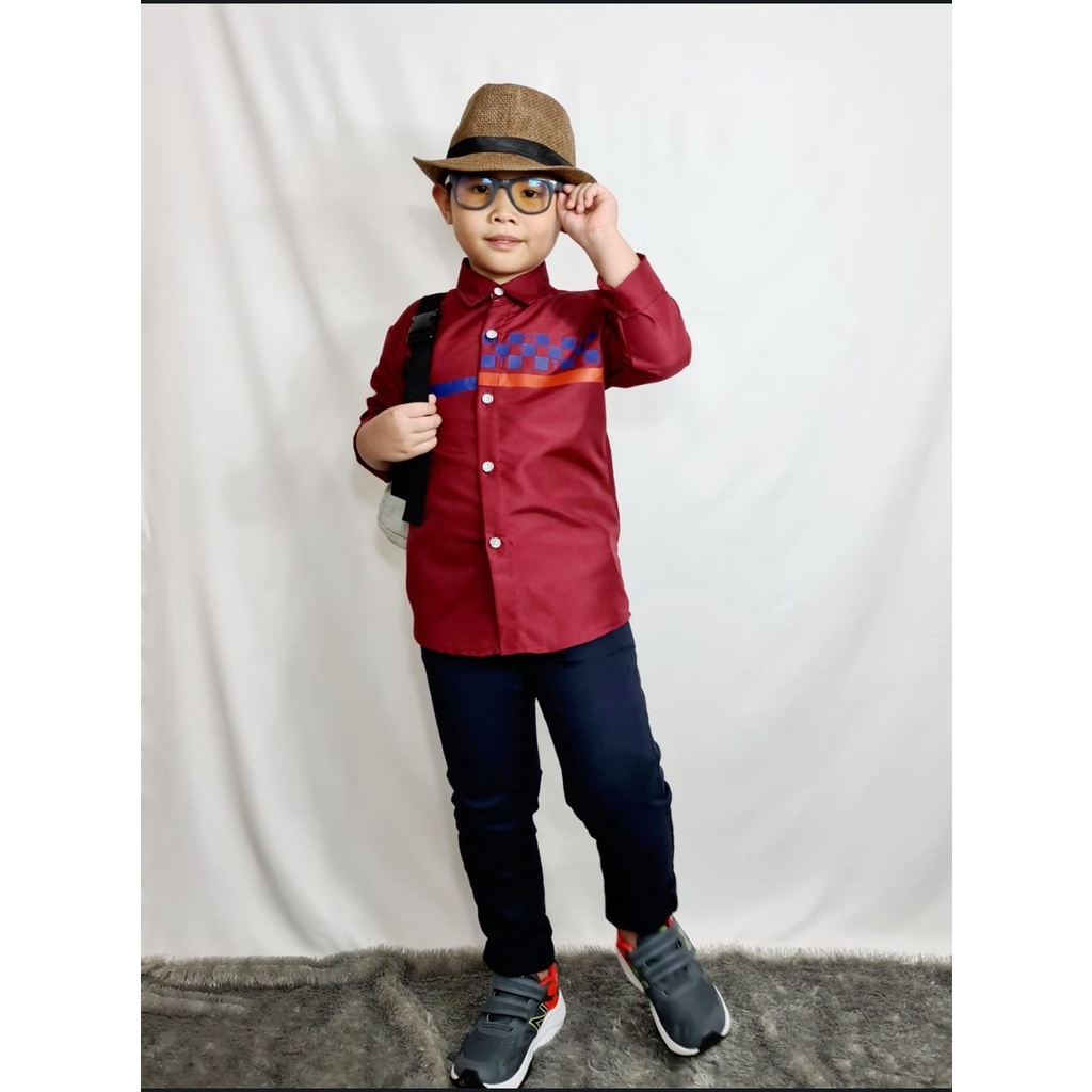 JOSJOLI_STORE/Kemeja Kids Brian/Fashion Anak Laki-Laki Kekinian/Ideal Usia 7-8 Tahun