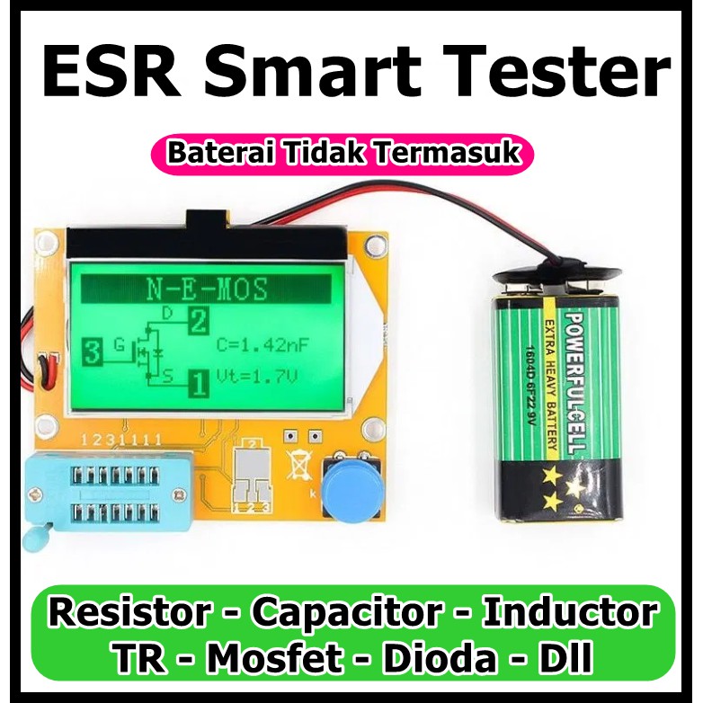 Digital ESR Meter ATMEGA328 Smart Tester Alat Ukur Kapasitor Transistor