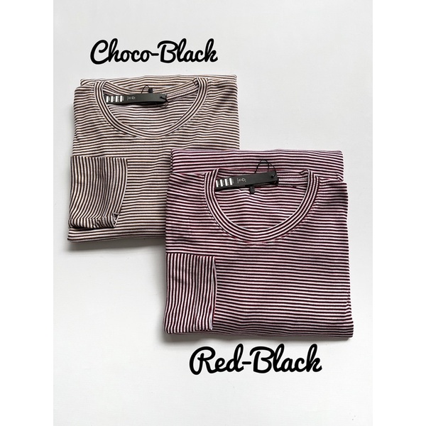 READYBASIC - BAJU KAOS LENGAN PANJANG BAHAN KATUN CABUT JARUM STRIPE TEE