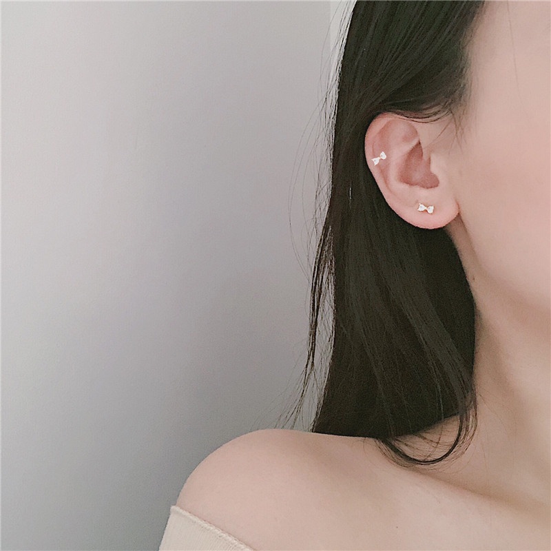 Anting Tusuk Lapis Emas 14K Desain Pita Hati Hias Cubic Zirconia Untuk Wanita