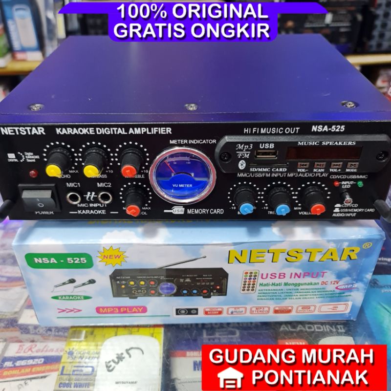 Ampli Netstar bluetooth cocok untuk sound system atau hiburan speaker pasif bisa pakai AKI DC NSA 525 NSA525 NSA-525