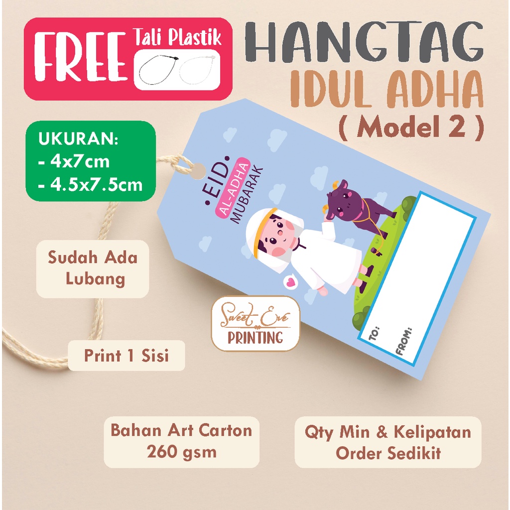 

HANG TAG IDUL ADHA LEBARAN HAJI UNTUK PARCEL HAMPERS KADO BOX (FREE tali plastik loop Pin) MODEL 2 Ukuran 4x7cm & 4.5x7.5cm