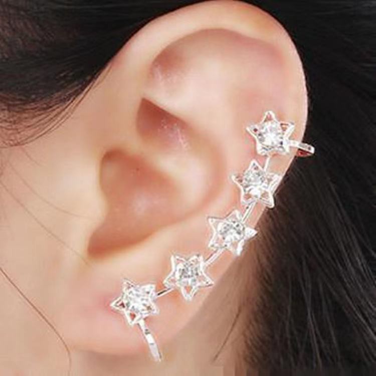 1 pc Fashion Retro Kristal Bintang Bunga Ear Cuff Stud Earring Wrap Clip On Ear Anting Korea