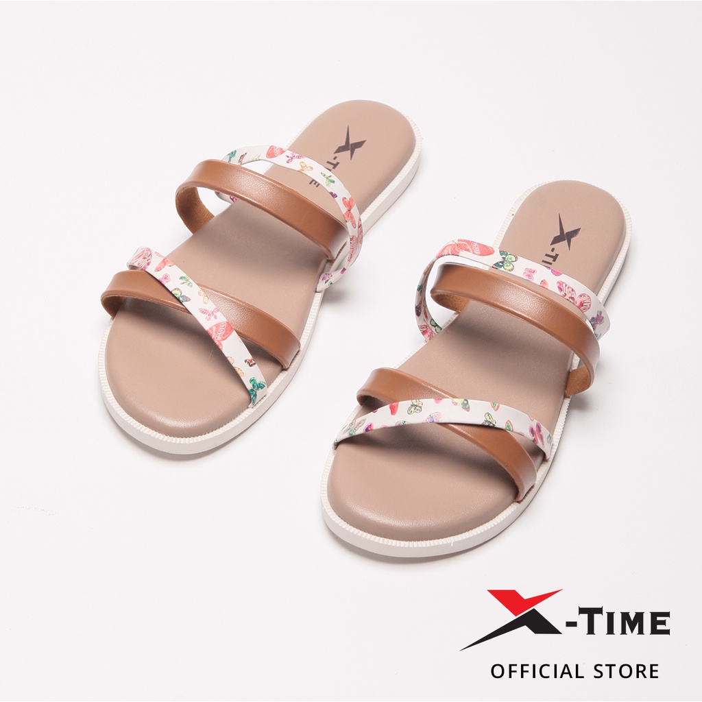 X-Time Sandal Wanita Casual Sendal Slip Wanita Kulit Sakura Lady Straps 02 - Brown