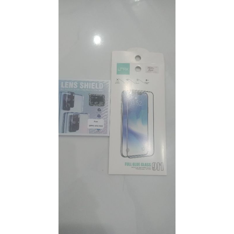 Satu paket Tempered glass full cover A92 &amp; lensa pelindung camera belakang oppo A92 protector kaca