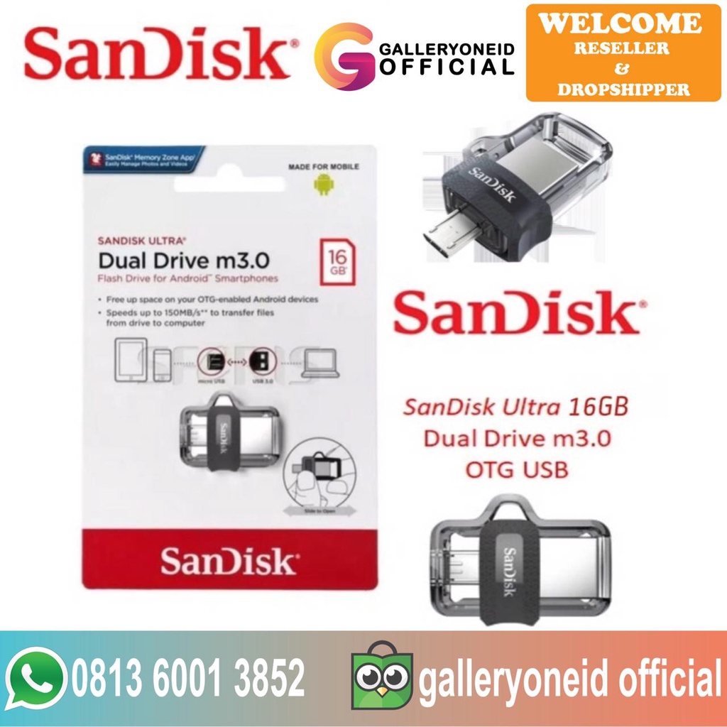 FlashDisk SanDisk OTG USB 3.0 16 32 GB Ultra Dual Drive m3.0 Aksesoris Handphone Hp GALLERYONE gallery one