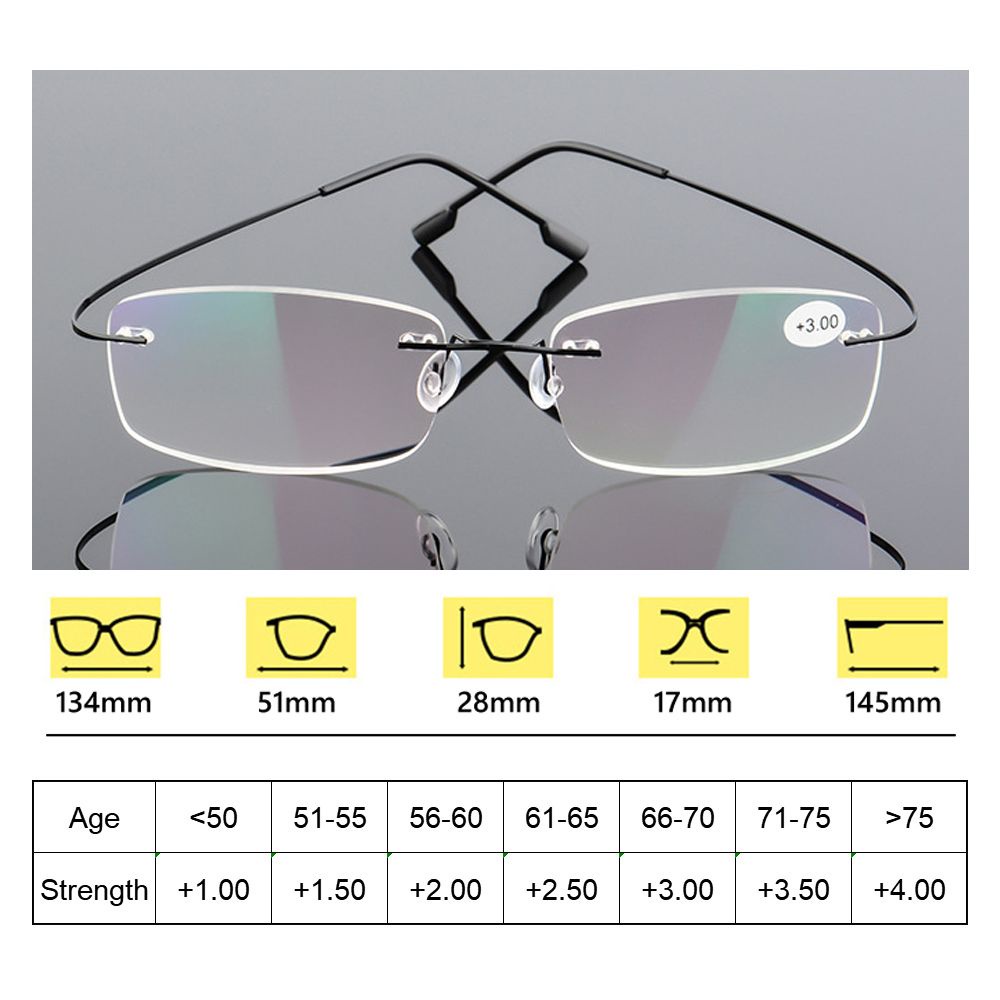 TOP Strength +1.0~+4.0 Memory Titanium Vision Care Rimless Reading Glasses Men and Women Flexible Ultralight Eyewear Presbyopic Eyeglasses/Multicolor