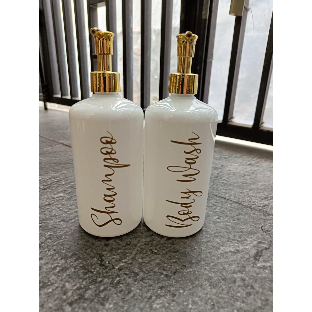 WHT-110 Refill Botol Tempat Sabun Cair Pump Putih Glossy Gold Aesthetic 500ml Luxury Estetik Free Label - Gold Collection
