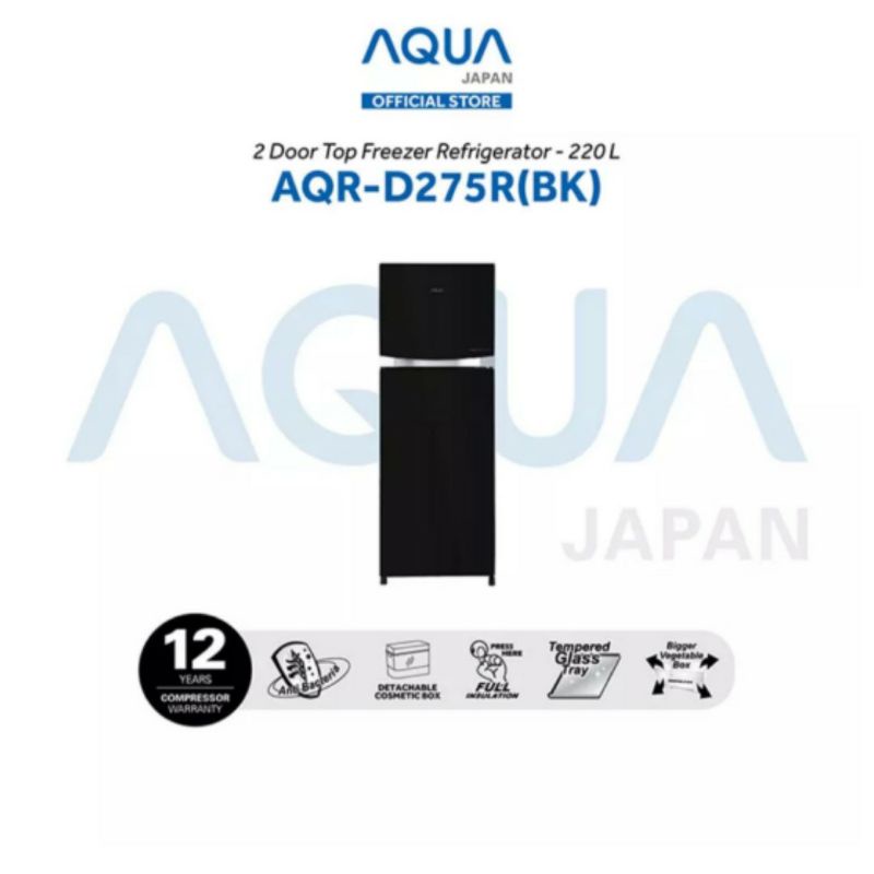 AQUA Kulkas 2 Pintu AQR-D275R Inverter Tempered Glass Kulkas Aqua 2 Pintu Kaca 275R
