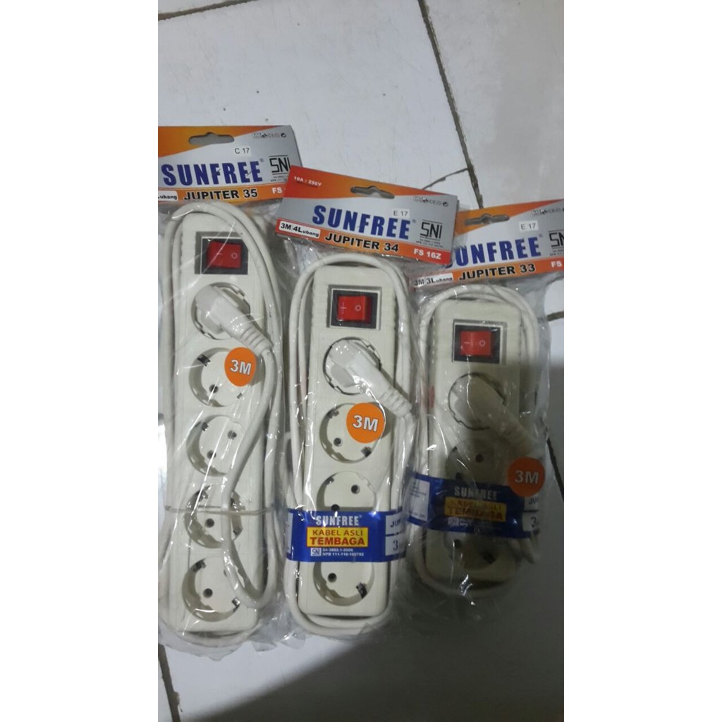 STOP KONTAK 4 LUBANG SUNFREE 3 METER - TERMINAL STOP KONTAK 4 LUBANG