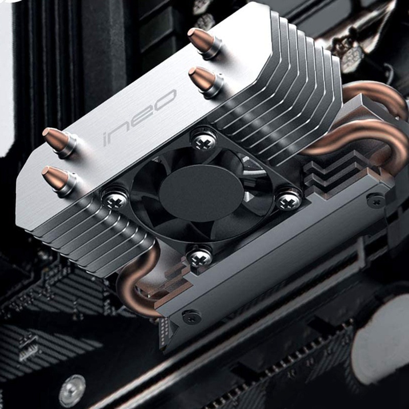 Ineo M.2 2280 SSD Rocket Heatsink Built-in Cooling Fan,with 4 Pure Cooper Heatpipes and 30mm RPM Fan