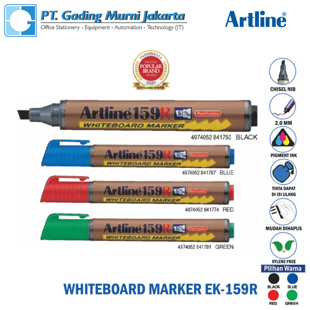 

SPIDOL PAPAN TULIS WHITEBOARD MARKER REFFILABLE ARTLINE EK-159R