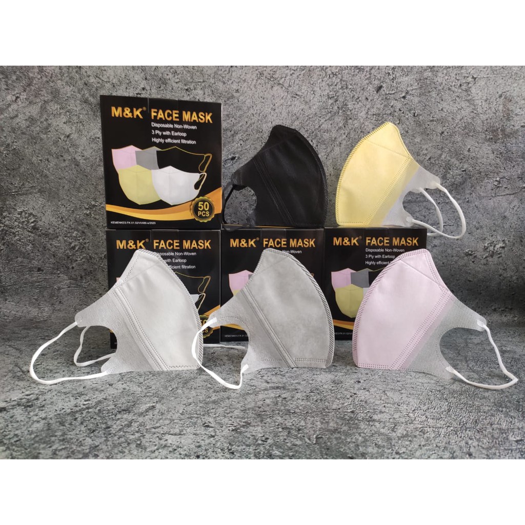 PER BOX - MASKER DUCKBILL 3PLY M&amp;K MK GARIS WARNA FACE MASK KEMENKES MURAH TERMURAH