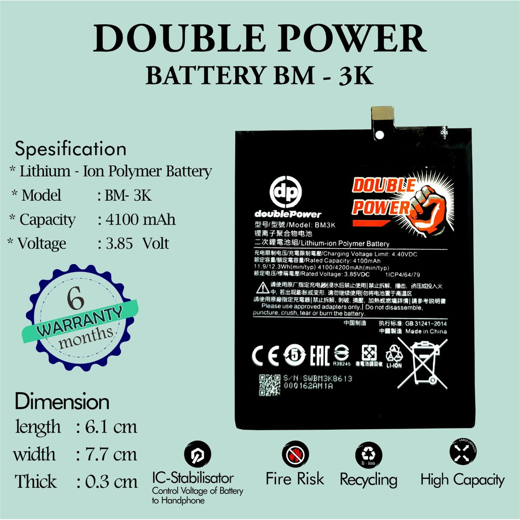 Battery Double Power Baterai Xiaomi MI MIX 3 seri BM3K 4100mah