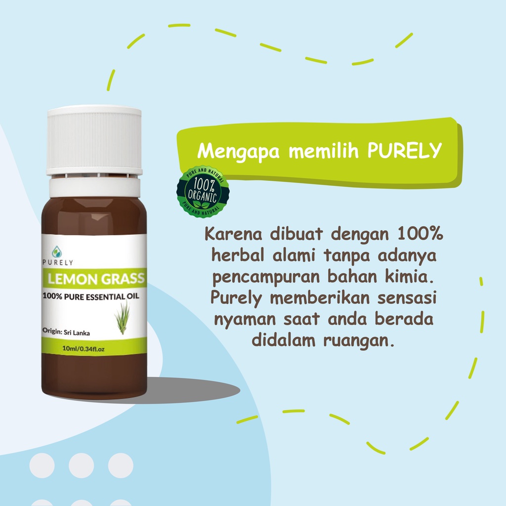 PURELY Lemon Grass essential oil dapat digunakan oleh anak-anak dan ibu hamil, Therapeutic-Grade 10m