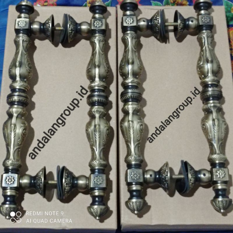 handle pintu rumah kuningan barongsai / barong klasik unik antik baut tembus