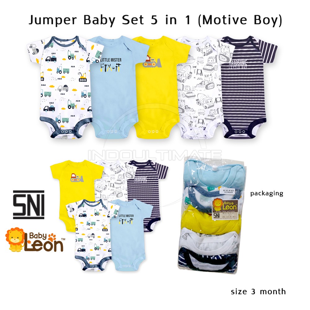 5in1 Jumsuit Baju Kaos Bayi SNI 100% COTTON BC-01-8 BABYLEON Jumper Bayi Bodysuit Bayi Jumpsuit Anak