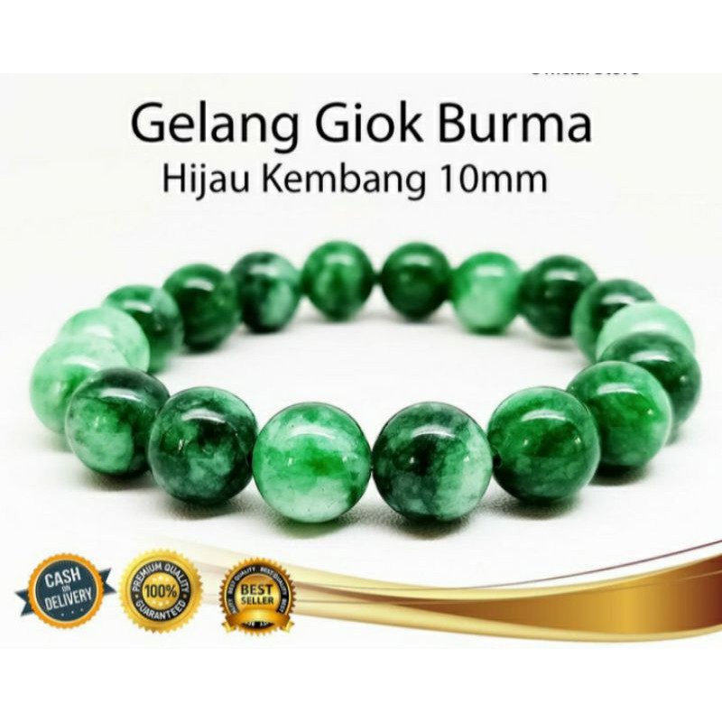 gelang giok burma hijau kembang 10mm