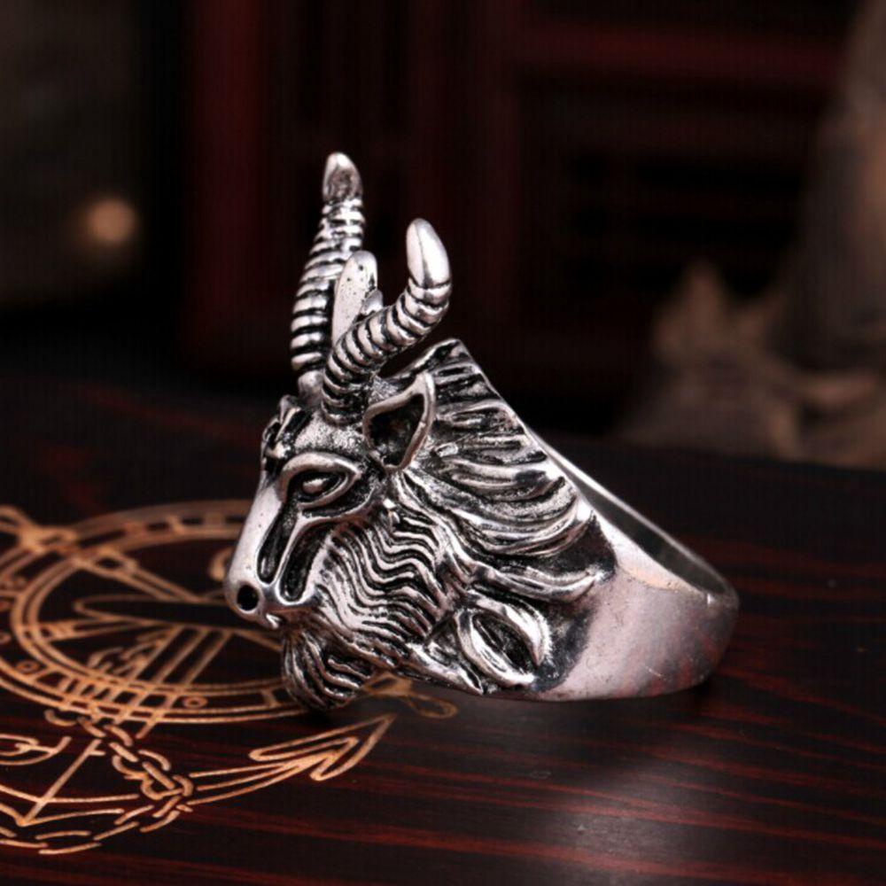 Lily Sheep Head Ring Cincin Pria Perak Antik Vintage Totem Ukir