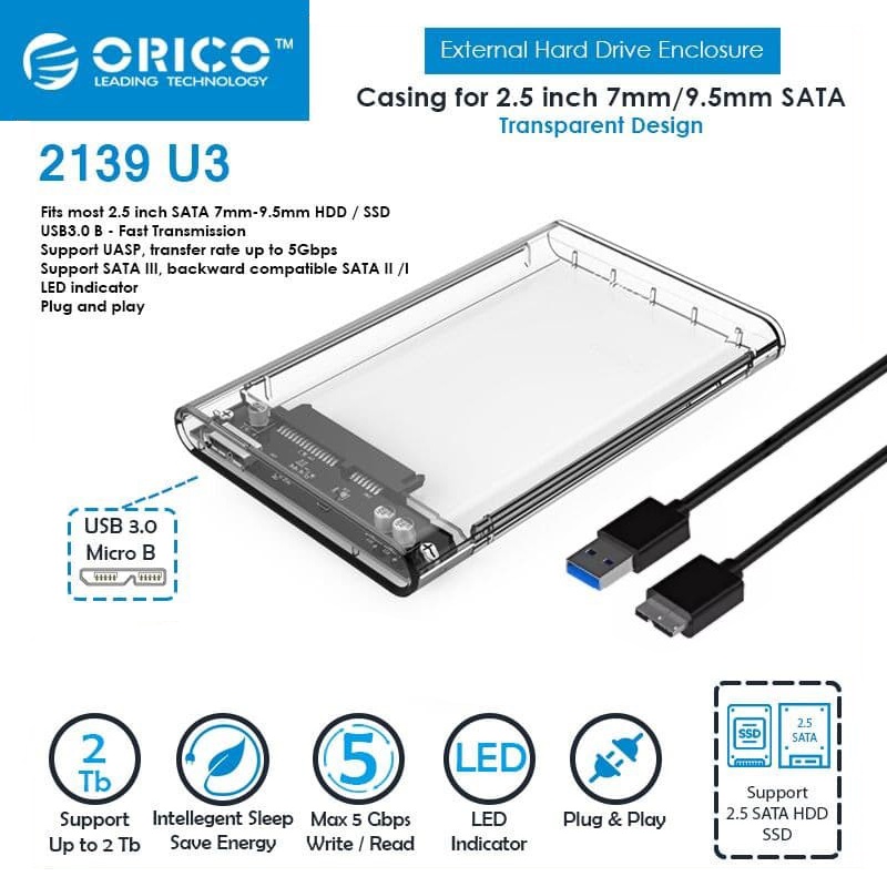 Casing Hardisk External HDD External Case 2.5 inch SATA USB 3.0 Transparant - HDD Enclosure 2.5&quot; SATA