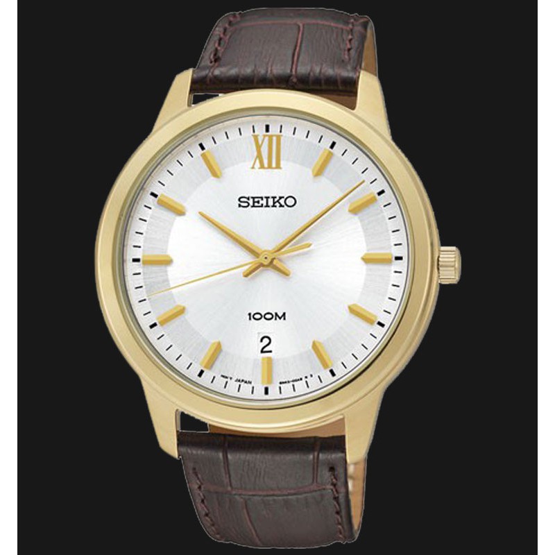 Seiko SUR036P1 Gold Classic Brown Genuine Leather Strap