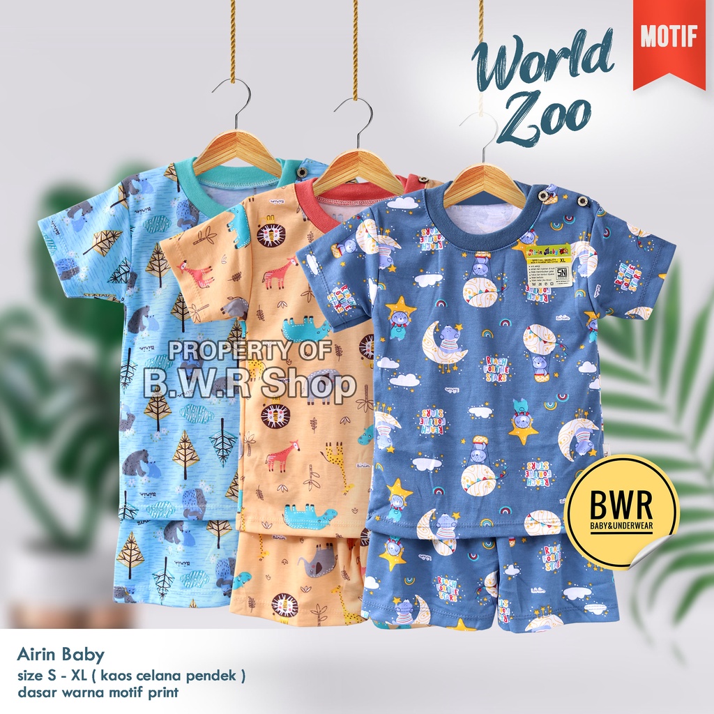 Setelan Airin Baby PENDEK World Zoo Terbaru / Setelan Anak Unisex Motif Roar Kaos Celana Pendek | Bwr