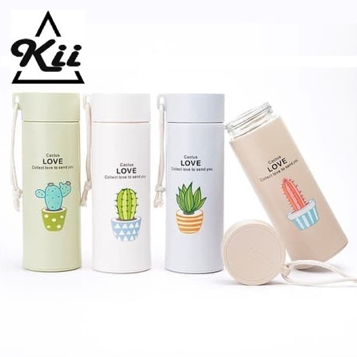 Botol Kaca Kaktus 400ml - Botol Minum - Botol Motif Kaktus Botol Kaca