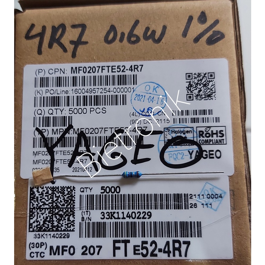 Resistor 4.7R 4R7 0.6W 1% MF YAGEO