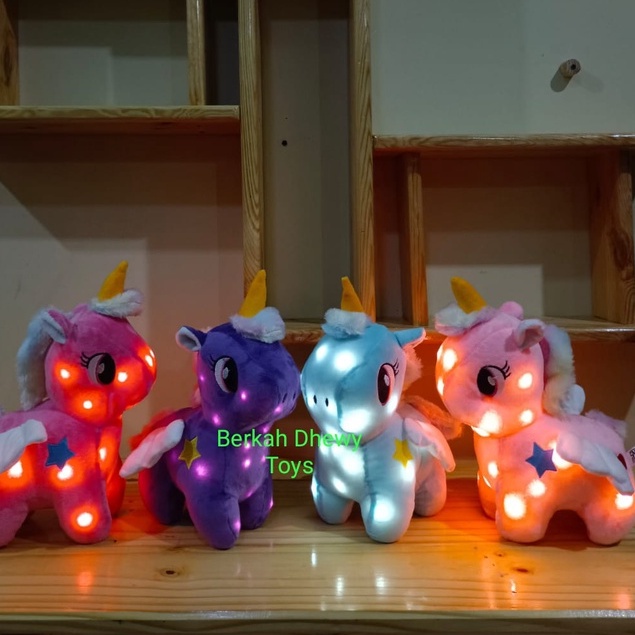 Boneka Kuda Poni Unicorn Rainbow Led Bisa Nyala/Boneka Unicron Bertanduk Pelangi Lucu Imut Murah