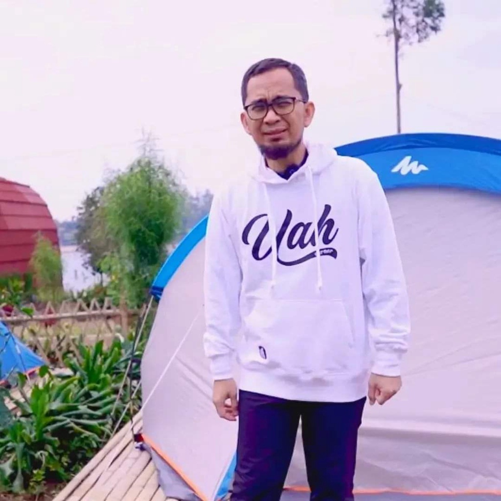 Sweater hoodie UAH ustadz adi hidayat pria putih hitam tebal bahan french terry sablon plastisol lak