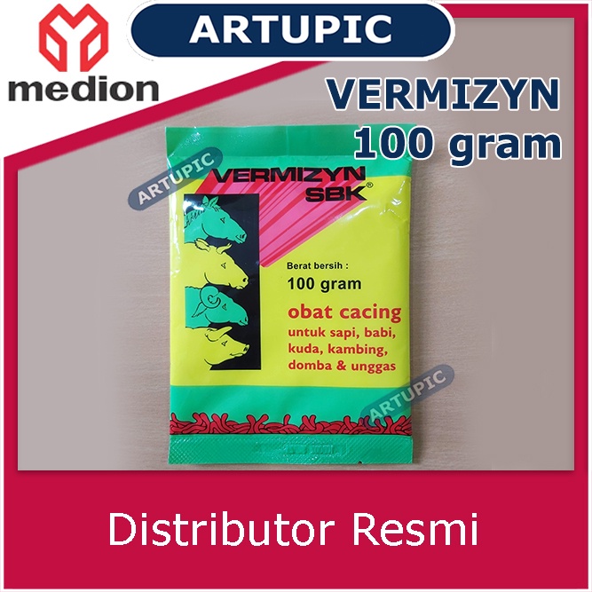 Vermizyn SBK 100 gram Obat Cacing Ternak Hewan Sapi Babi Kambing Domba Kuda Unggas Ayam Larut Air