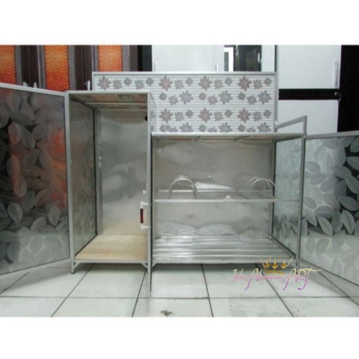 Rak Dapur Rak Piring Serbaguna Pintu 3 Bahan Aluminium Kaca Tebal Murah