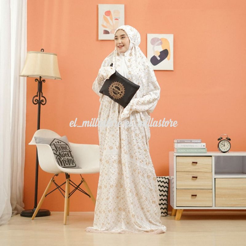 Mukena Terusan Sutra Paris Milo Full Bordir Mukena Lajuran