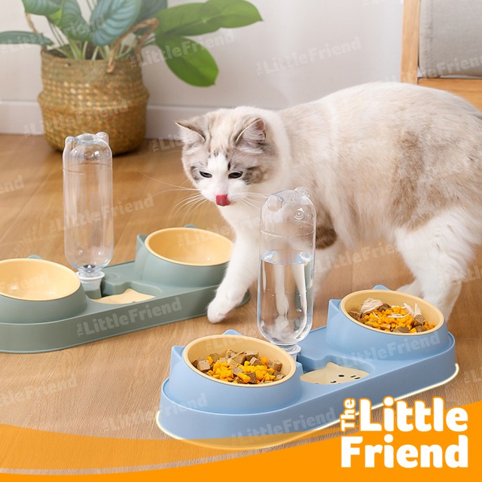 Tempat Makan Minum Hewan Anjing Kucing Double Bowl Dispenser Otomatis