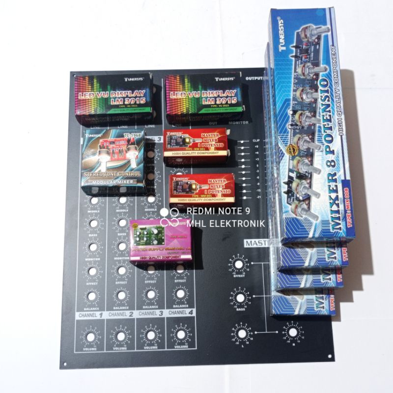 Paket Lengkap Kit Mixer dan Panel Atas 8 Potensi 4 Channel