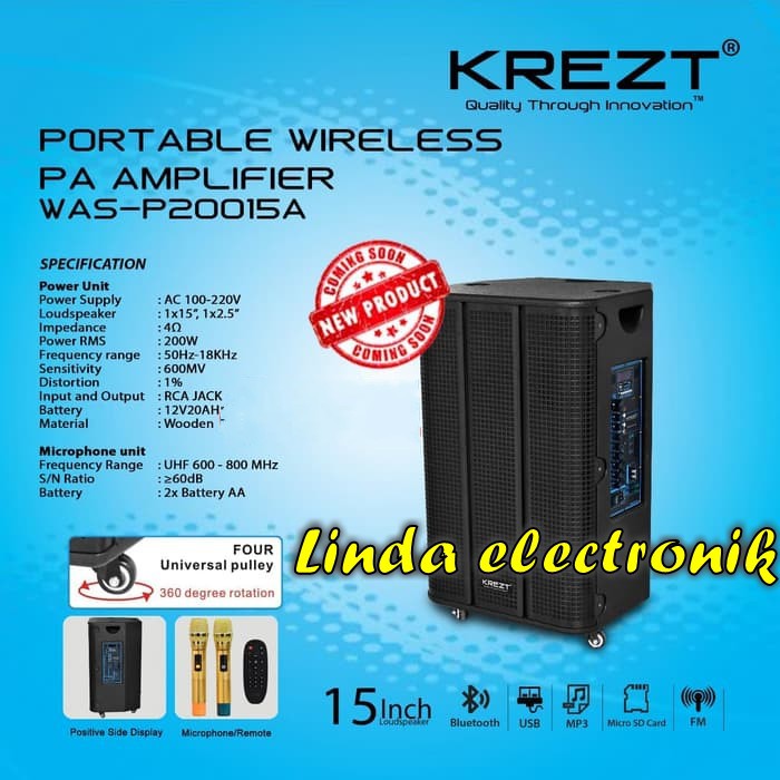 portable speaker wireless KREZT WAS P20015A 15inch p 20015a