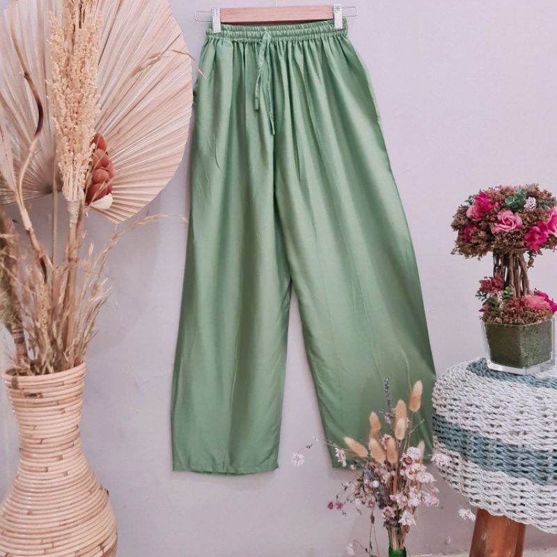 Celana Kulot Rayon Crincle Crinkle Airflow Panjang Wanita Premium Highwaist Loose Cullote Pants Homewear Jumbo Terbaru Kekinian-5