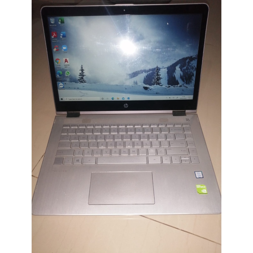 laptop seken bekas leptop second gaming desain programmer hp x360 core i5 gen8 ram 8gb 8 gb ssd 256 vga Mx 130 2gb touchscreen diputar 360 derajat