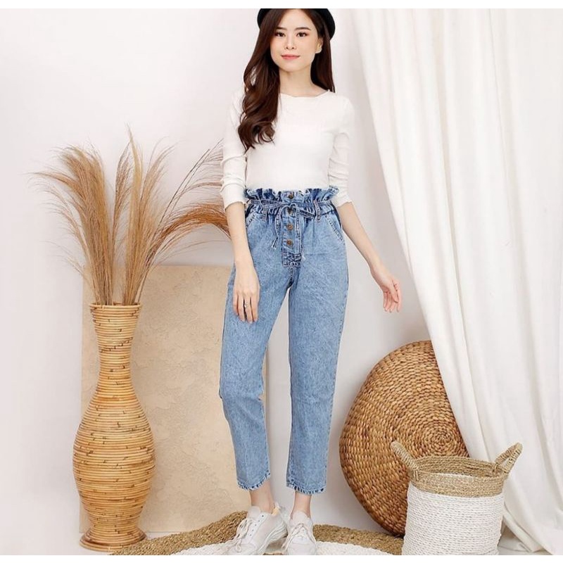 DIFA JEANS BAGGY JEANS BOYFRIENDS WANITA // BAGGY KANCING TALI