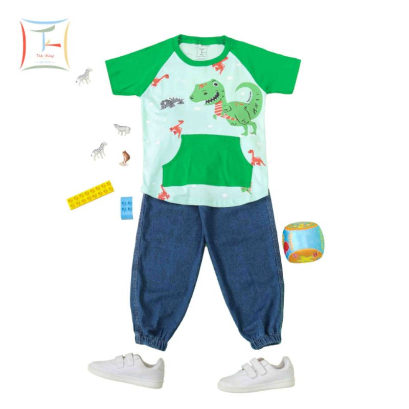 Set raglan animals, setelan jeans