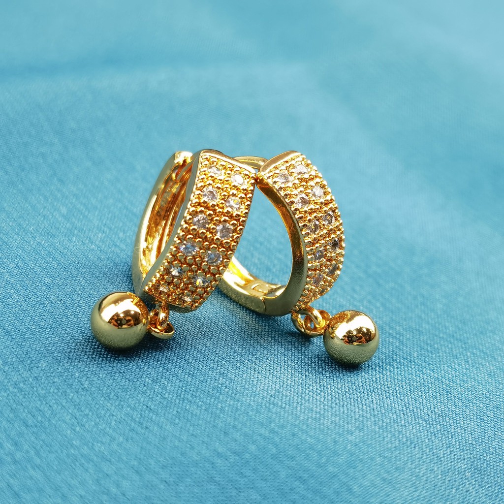 Y139 Anting Wanita Titanium Korea Dewasa Jepit Emas Berlian Anti Karat Anti Luntur-3