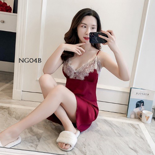 [PRODUK TERBATAS] LINGERIE SEXY NIGHTGOWN SLEEPWEAR SATIN MAROON NG04B