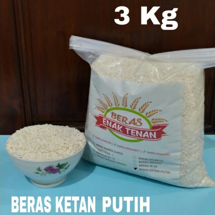 

KETAN-BERAS- BERAS KETAN PUTIH CAP ENAK TENAN ( 3 KG) -BERAS-KETAN.