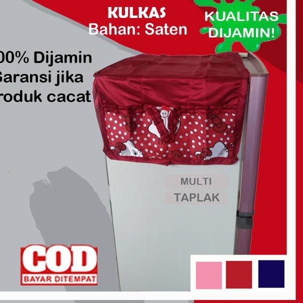 Ready Stok taplak tutup kulkas sarung cover alas penutup kulkas  set karakter kain murah 1 2 pintu a