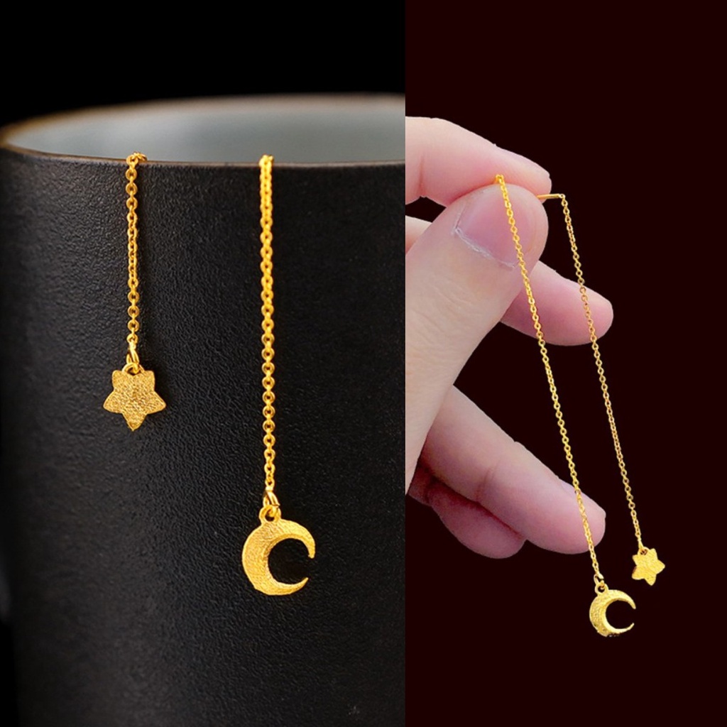 【COD Tangding】Anting Desain Bintang Dan Bulan Lapis Emas Untuk Wanita