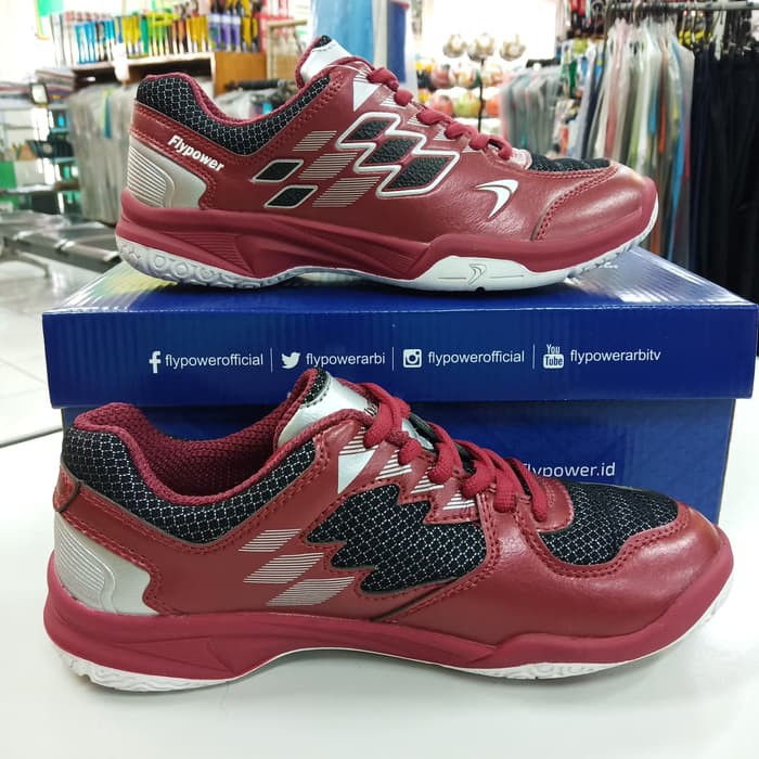 sepatu sapatu badminton bulutangkis flypower kalasan 03 maroon ori