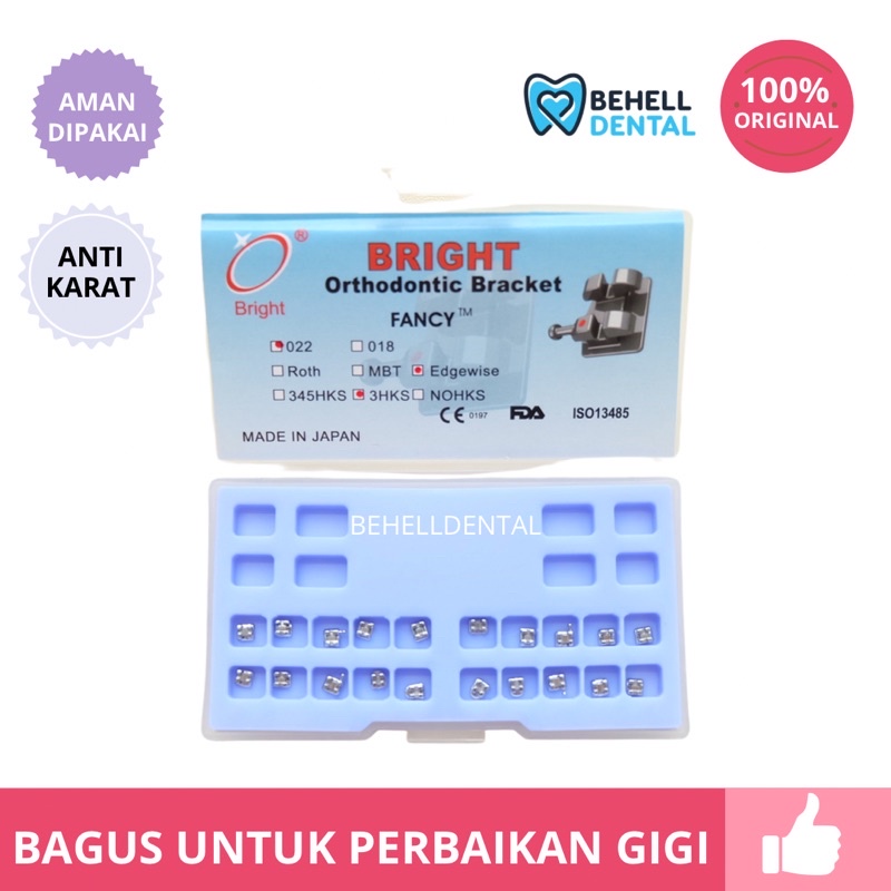 ORIGINAL BRACKET BEHEL METALIC METAL BRIGHT FANCY MINI KEMASAN BOX // NO HOOK atau HOOK ON 3 // Bracket Kawat Gigi Ortho Untuk Perawatan / Perbaikan / Braces Orthodontic Ortho / Behelldental