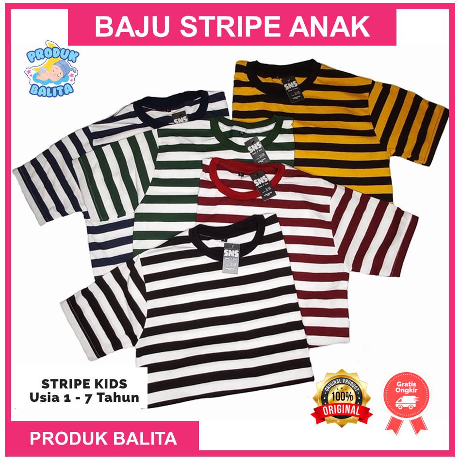 Kaos Anak Stripe Salur Garis  Kaos Anak Laki Laki Perempuan Tshirt Distro Premium Catton Combed 30S Usia 1-7 Tahun